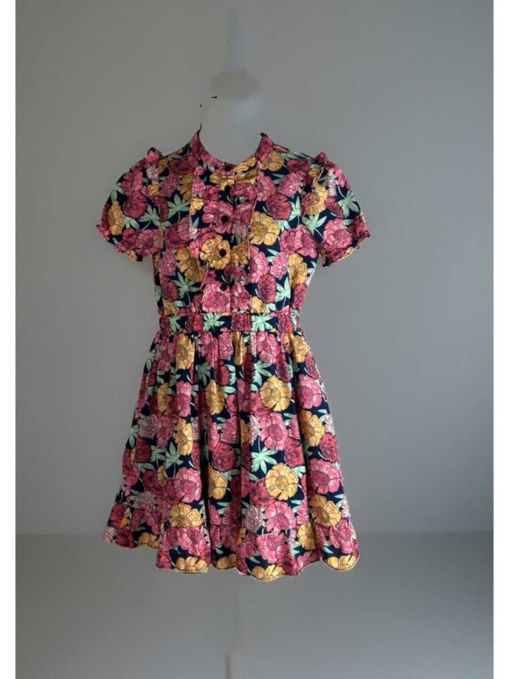 Scotch & Soda Girls 10/12 Pink Floral Dress short sleeve Button Ruffle Placket